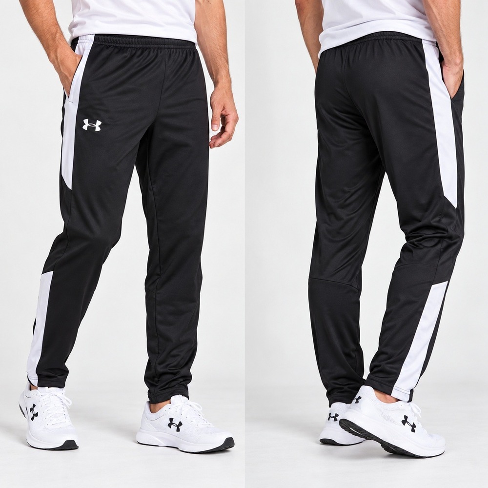 Under Armour Brawler Tapered Pants Mens Small Black White Stripe Athletic Track